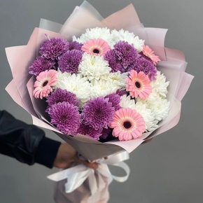 Букет "Настроение" из хризантем и гербер в Серпухове