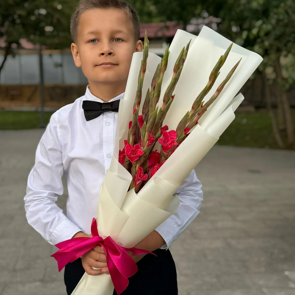 Букет на 1 сентября из 7 малиновых гладиолусов в Серпухове