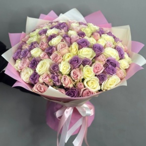 Букет из 101 розы пастельный микс (40 см) в Серпухове