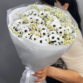 Букет "Понарошку" из хризантем сантини и ромашек в Серпухове