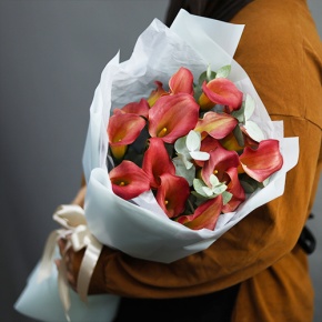 Букет из 17 нежных калл с эвкалиптом в Серпухове