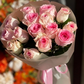 Букет из 15 розовых роз Кения (40 см) в Серпухове