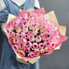 Букет из 75 розовых роз кения (40 см) в Серпухове